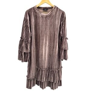 Goldie Velvet Dress M/L Pleated Long Sleeve Ruffle Hem Party Cocktail Casual